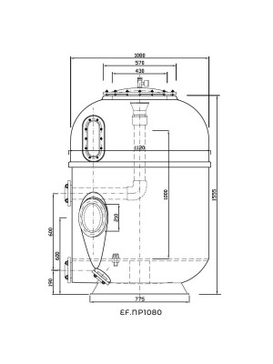 Фильтр Evo Nebula Public, d=1080 мм, DN80, засыпка - 1000 мм, H = 1550 мм, дюзовое дно, без кл.